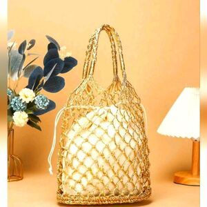 Elegant Gold Woven Tote Bag